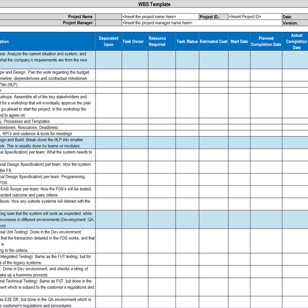 Wbs Excel Template Download