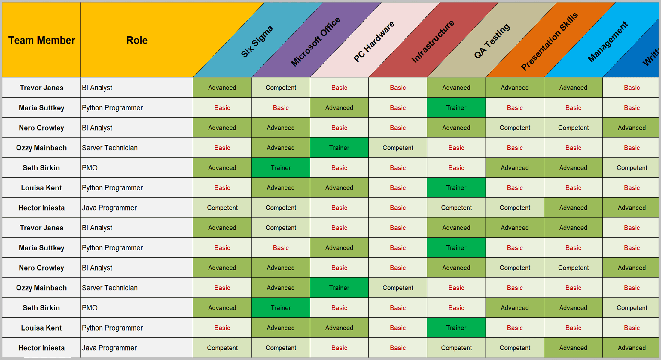 Board Skills Matrix Template Excel