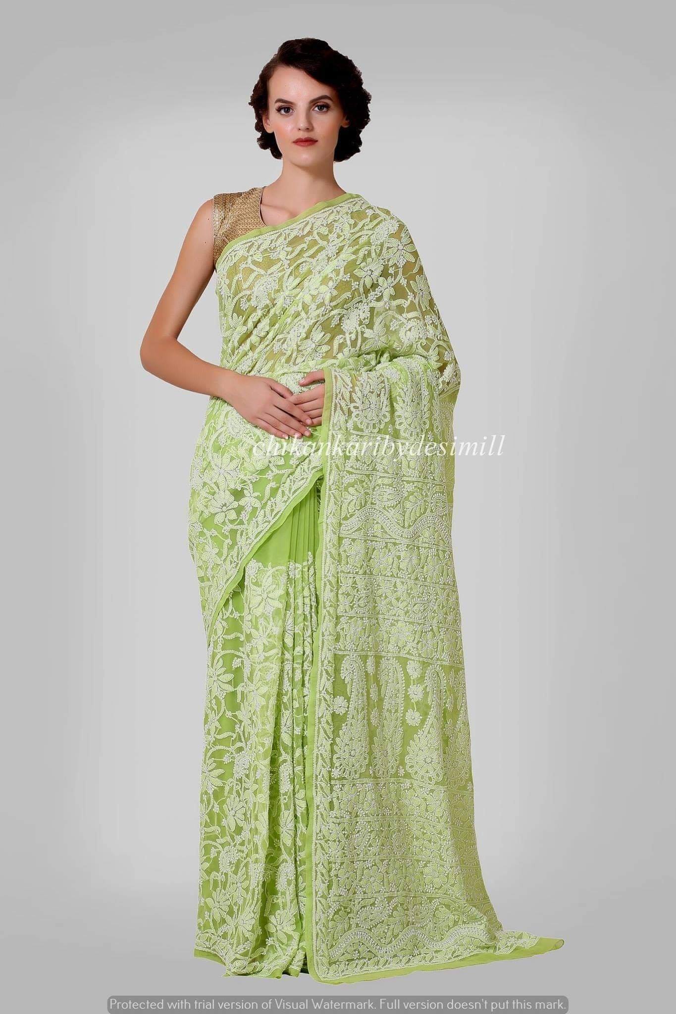 Pure Dola Chikankari Work Saree and Pure Dola Chikankari Work Sari Online  Shopping