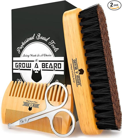 Beard Brush for Men & Beard Comb Set