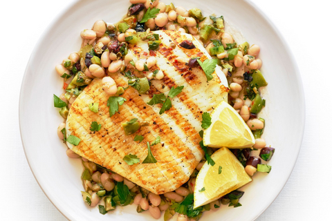 Grilled Calamari Steaks with Olive and Bean Salad