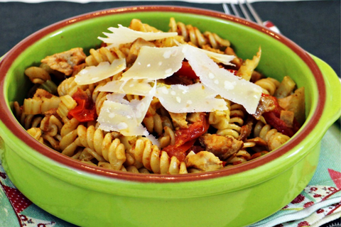 Leftover Pork Pesto Pasta