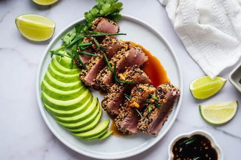 Sesame-Crusted Tuna Steaks with Avocado