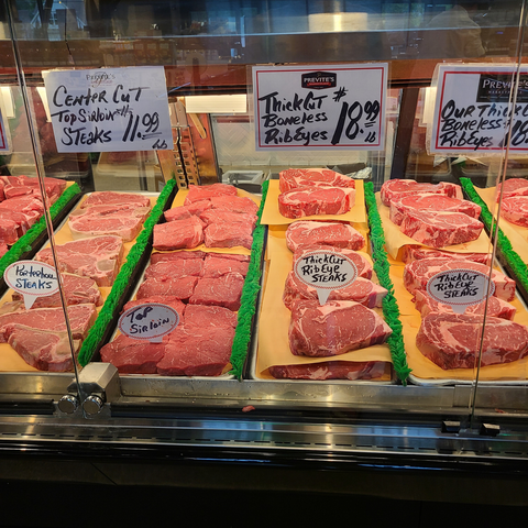 butchery prices at the butcher shop - image of steaks behind glass