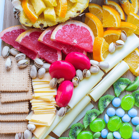 charcuterie board with contrasting colors