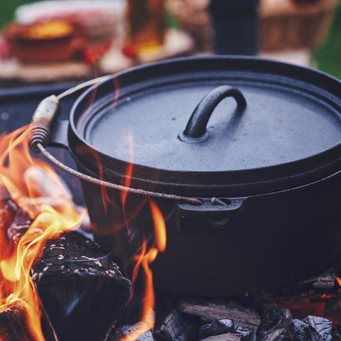 dutch oven cast iron over fire