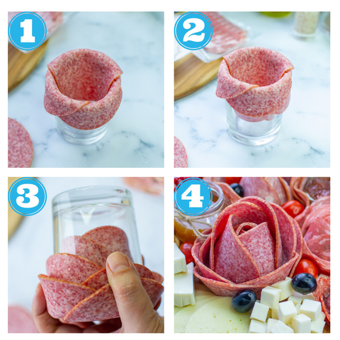 step by step on how to fold a salami meat rose