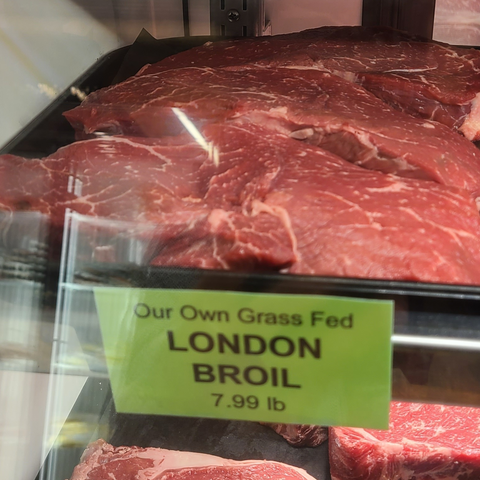 london broil at butchery display case