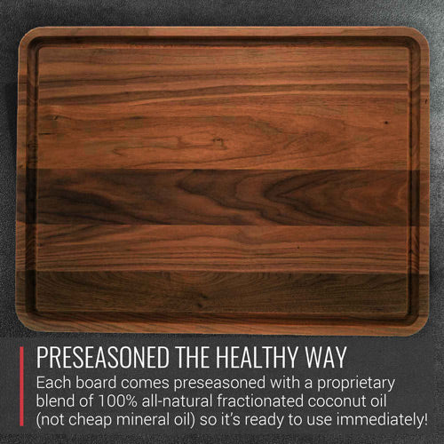 top view of a preseasoned walnut wood cutting board