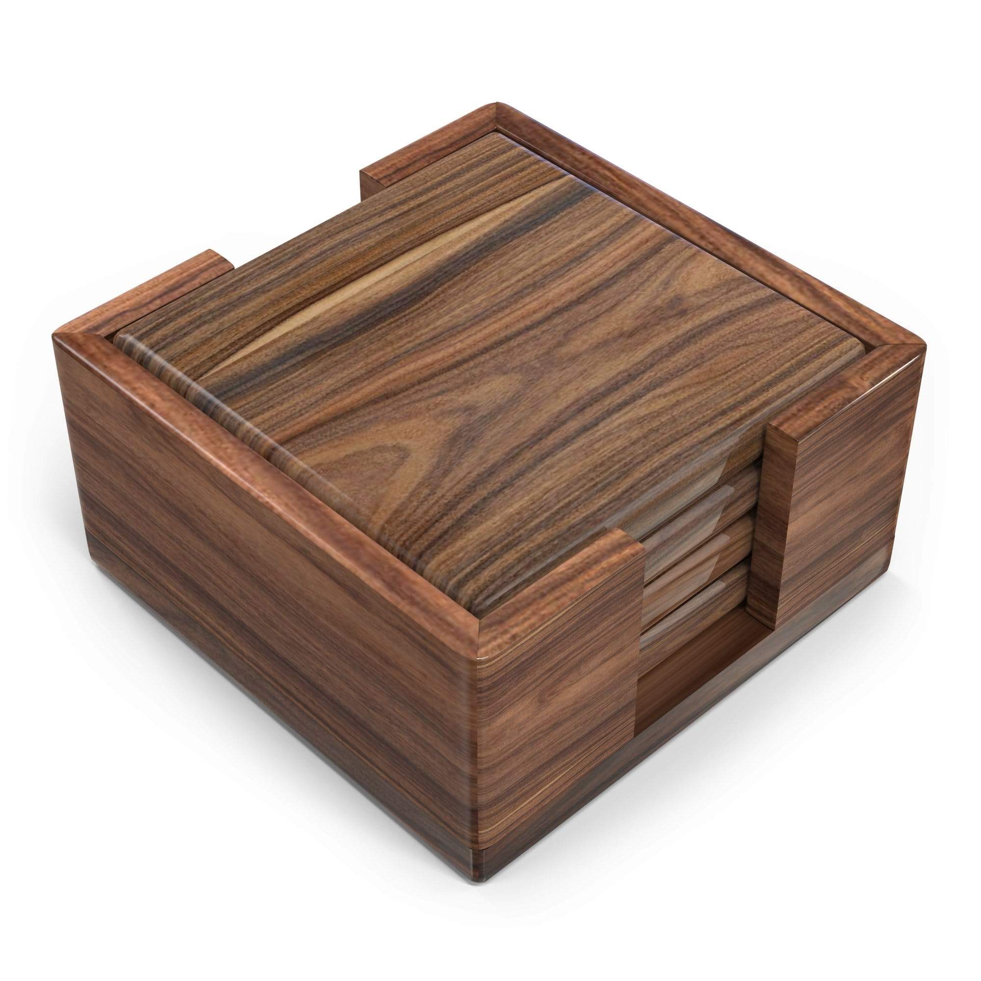 Solid Walnut 4 Piece Coaster Set with Holder