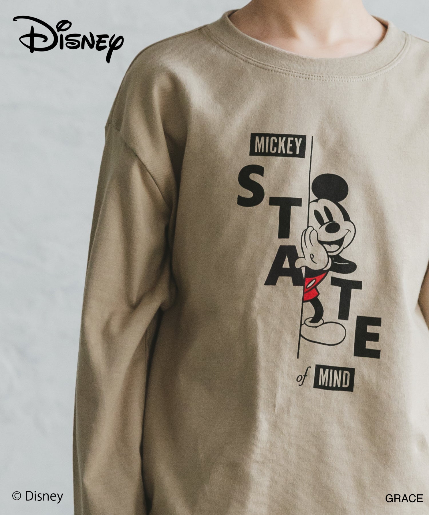 【プレミアムコットン100】【Disney】【ディズニー】ユニセックス 無地 プリント キャラクター 長袖 Tシャツ ロンT