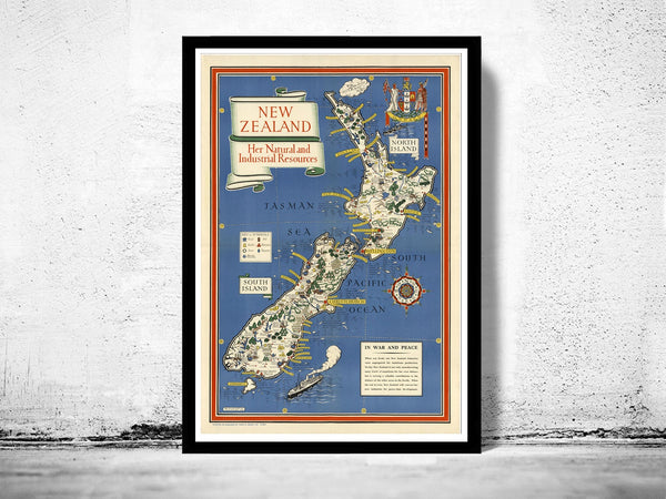 Vintage Map of New Zealand  | Vintage Poster Wall Art Print |