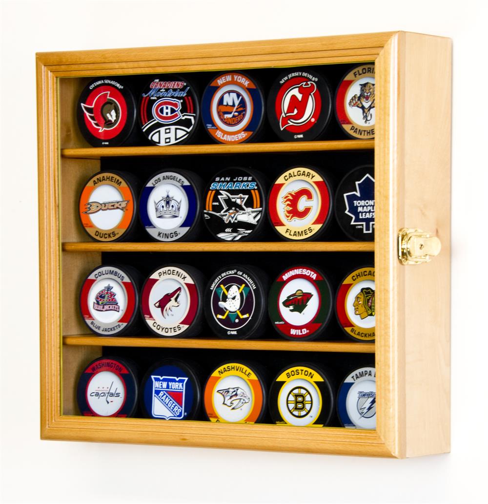 Twenty Hockey Puck Square Wood Display Case Cabinet Free Shipping   20HockeyPuck O2 