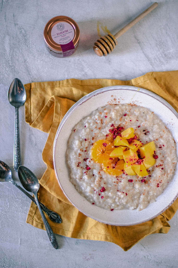 Coconut Rice Pudding with Mangos and Honey