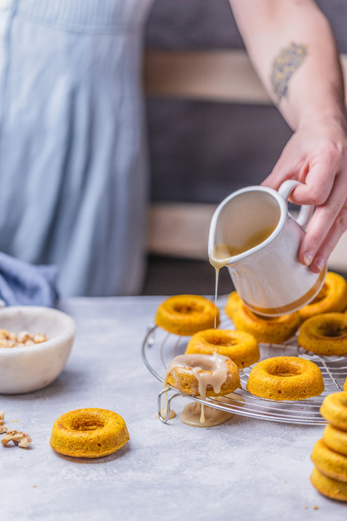 Turmeric carrot donuts with chai spiced glaze