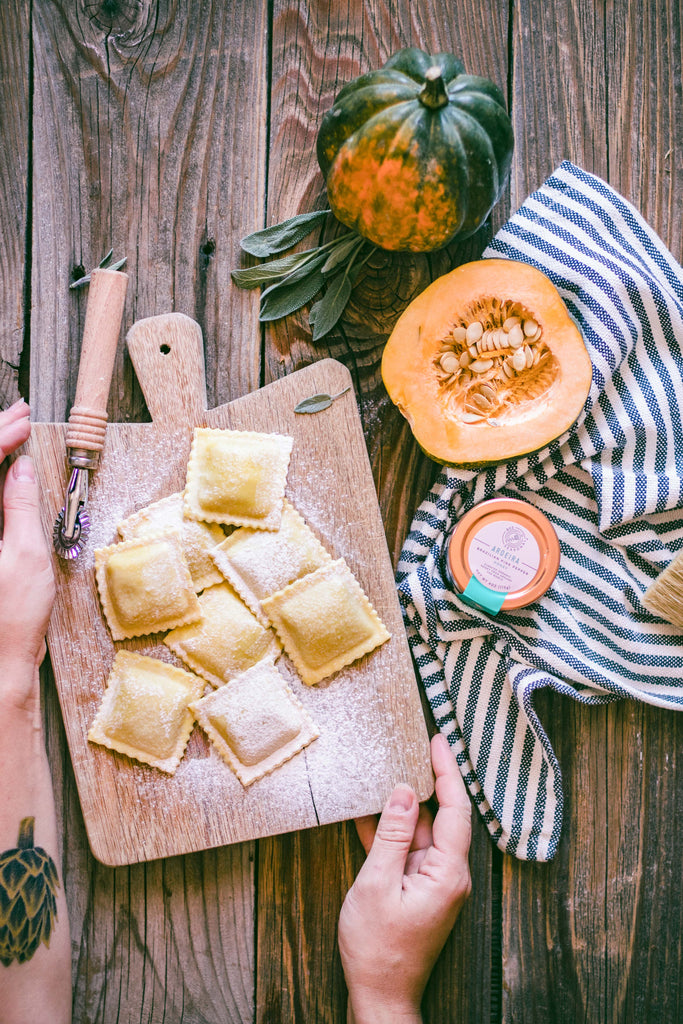 Squash Goat Cheese Ravioli with Honey Butter