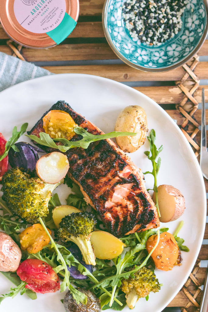 Honey Glazed Salmon with Roasted Veggies