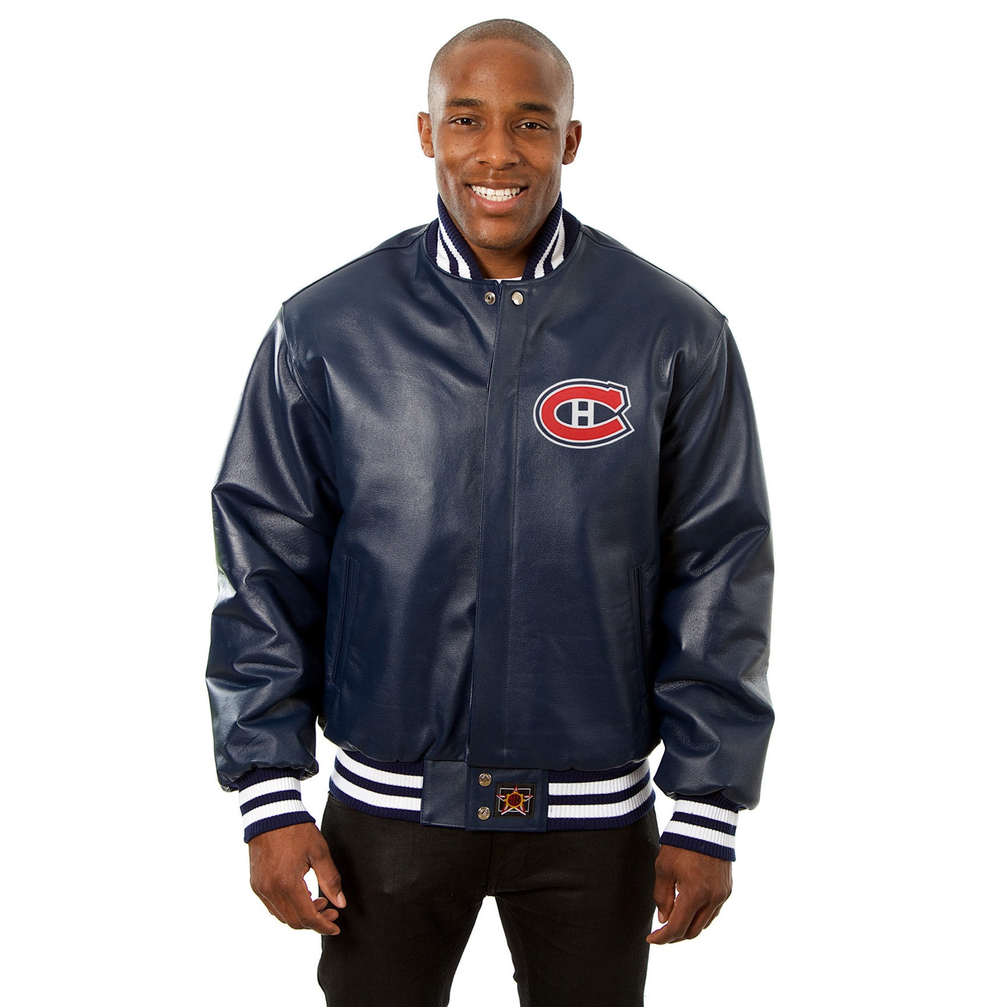 Montreal Canadiens Full Leather Jacket - Navy | J.H ...
