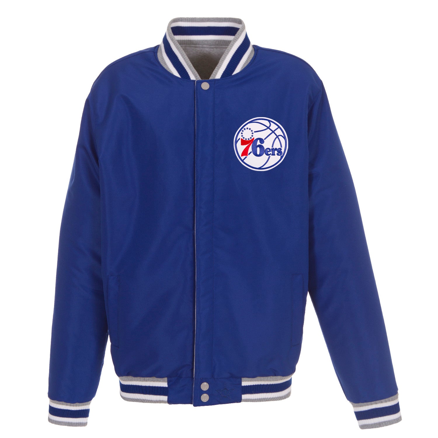 Philadelphia 76ers Two-Tone Reversible Fleece Jacket - Gray/Royal | J.H ...