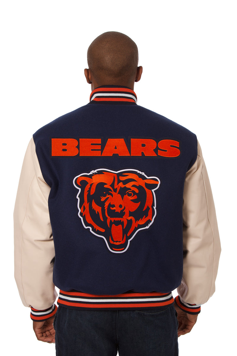 Chicago Bears Two-Tone Wool and Leather Jacket - Navy/Cream – J.H ...