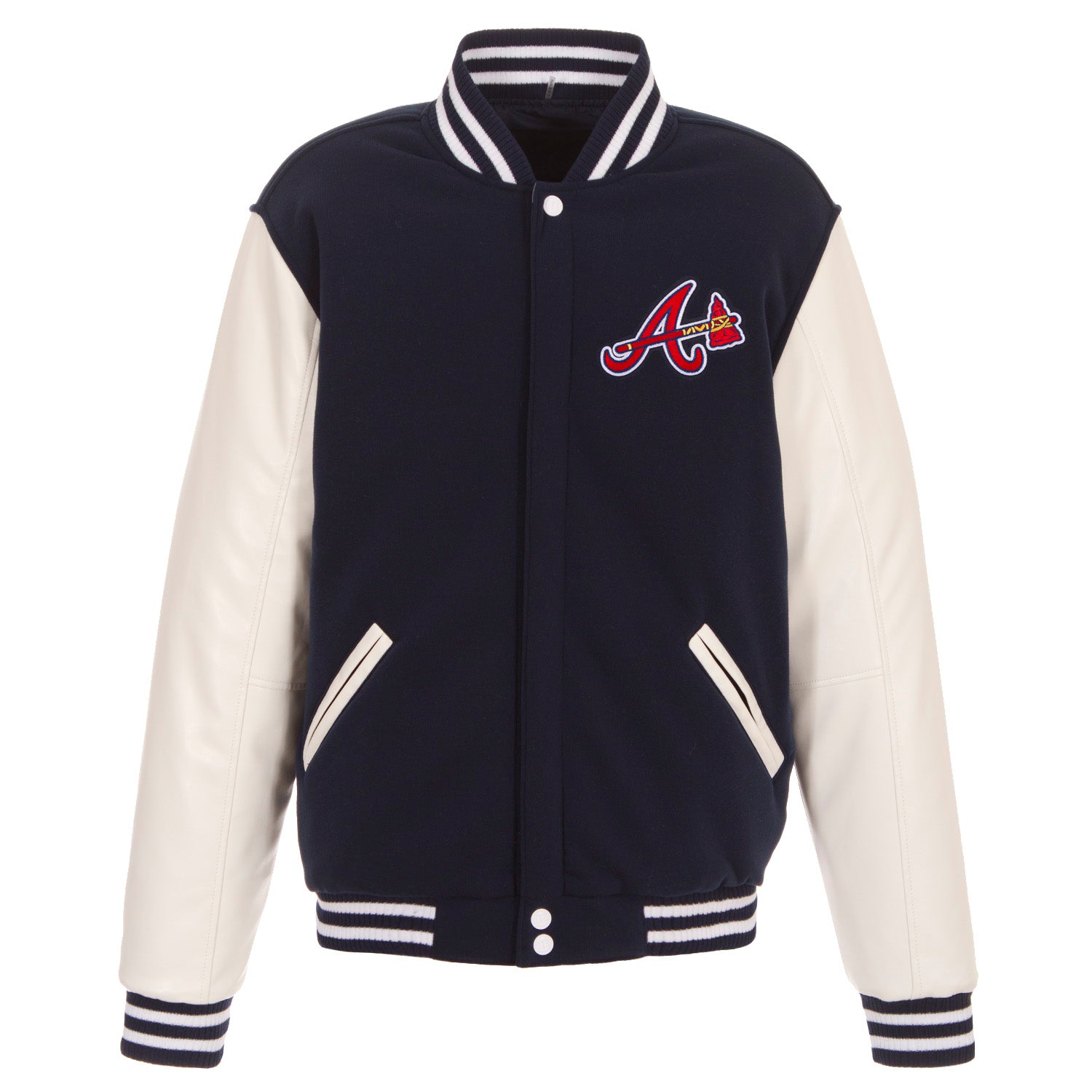 Atlanta Braves - JH Design Reversible Fleece Jacket with Faux Leather ...