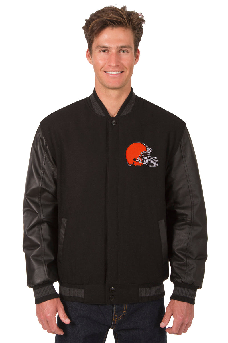 Cleveland Browns Wool & Leather Reversible Jacket w/ Embroidered Logos ...