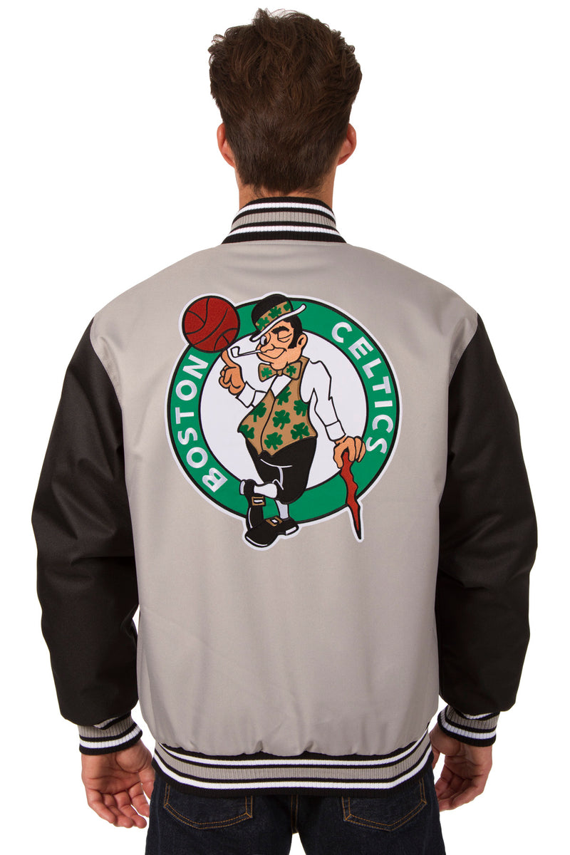 Boston Celtics Poly Twill Varsity Jacket - Gray/Black | J.H. Sports Jackets