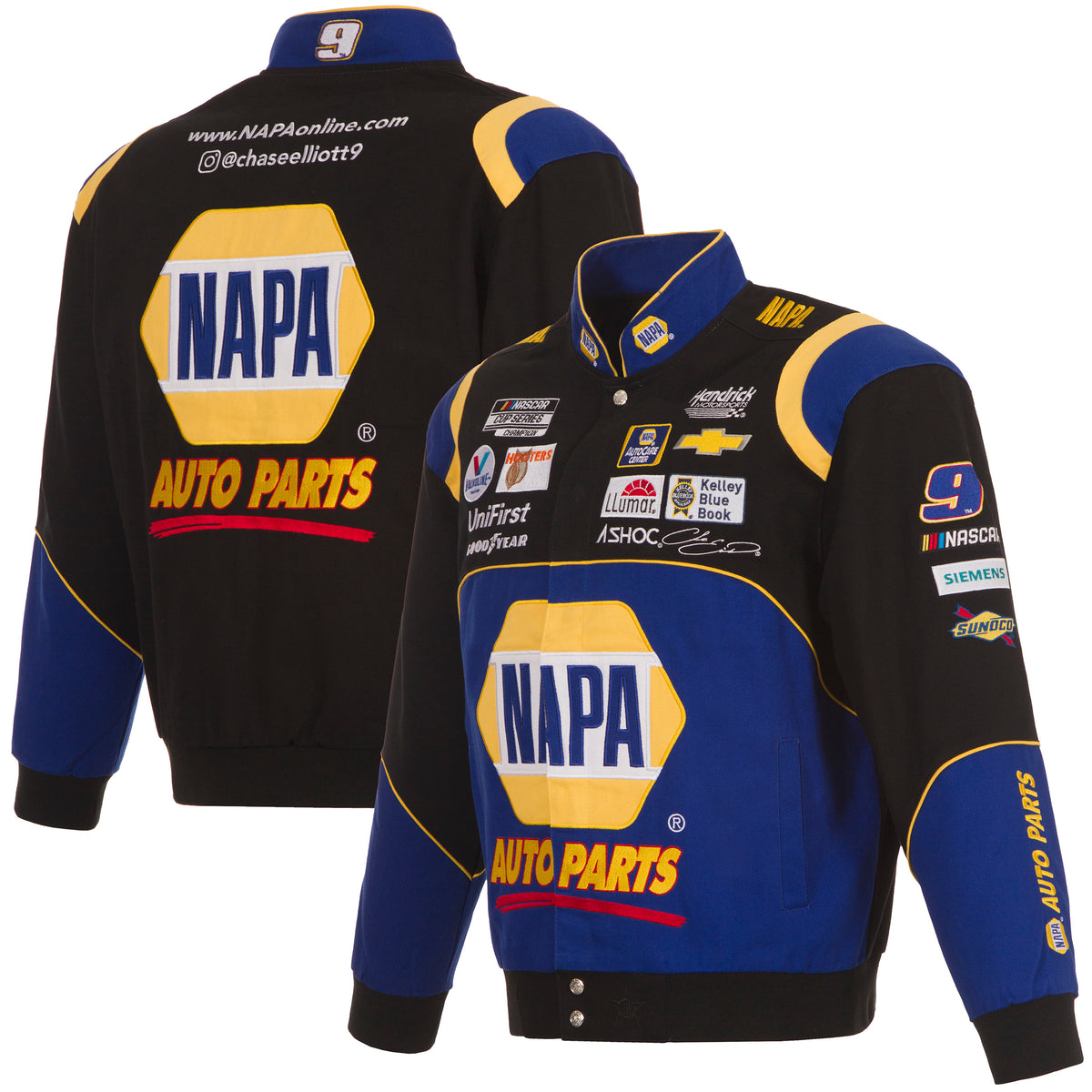 2022 Chase Elliott JH Design Black/Royal NAPA Twill Uniform Full-Snap ...