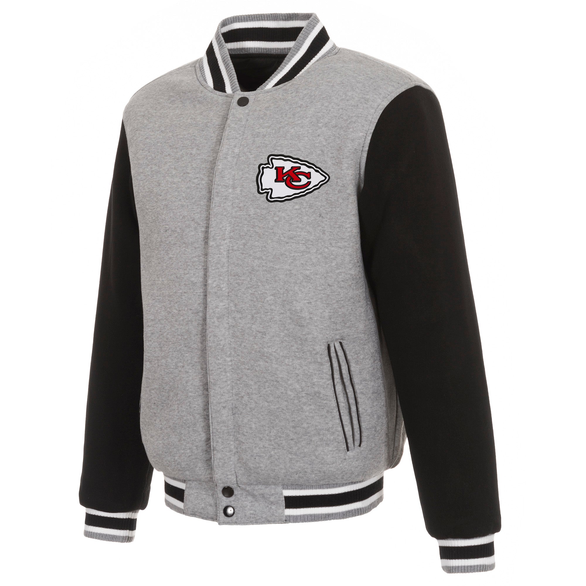 Kansas City Chiefs Two-Tone Reversible Fleece Jacket - Gray/Black | J.H ...