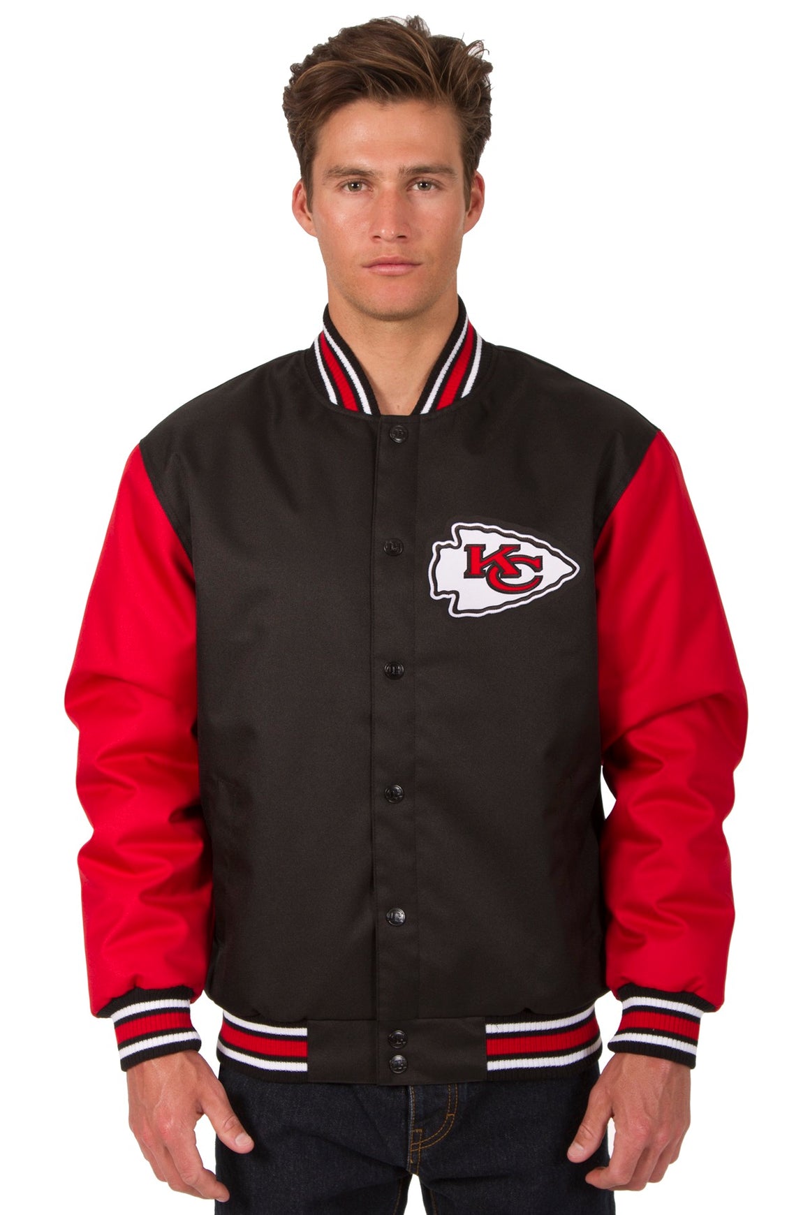 Kansas City Chiefs Poly Twill Varsity Jacket - Black/Red | J.H. Sports ...