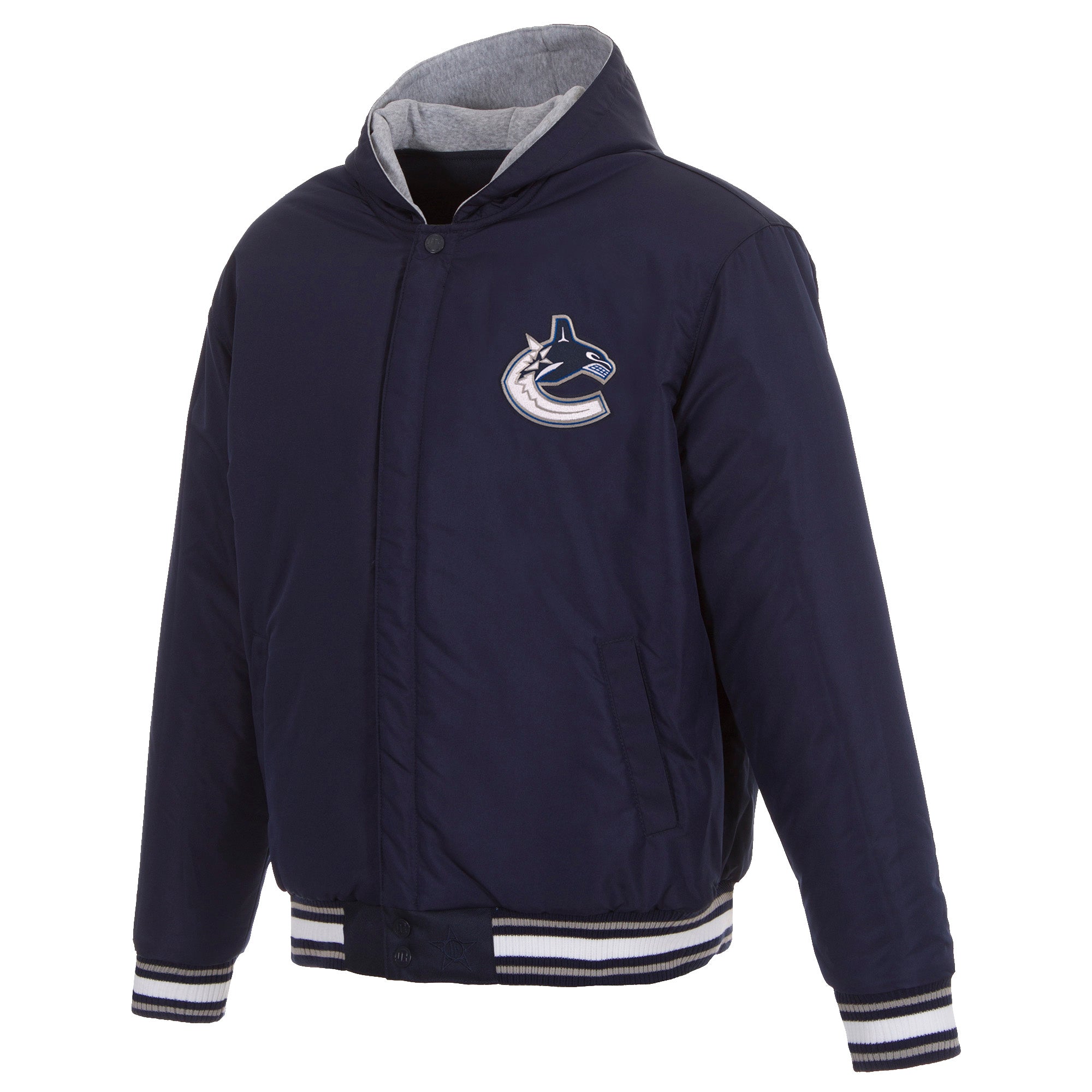 Vancouver Canucks Two-Tone Reversible Fleece Hooded Jacket - Navy/Grey ...