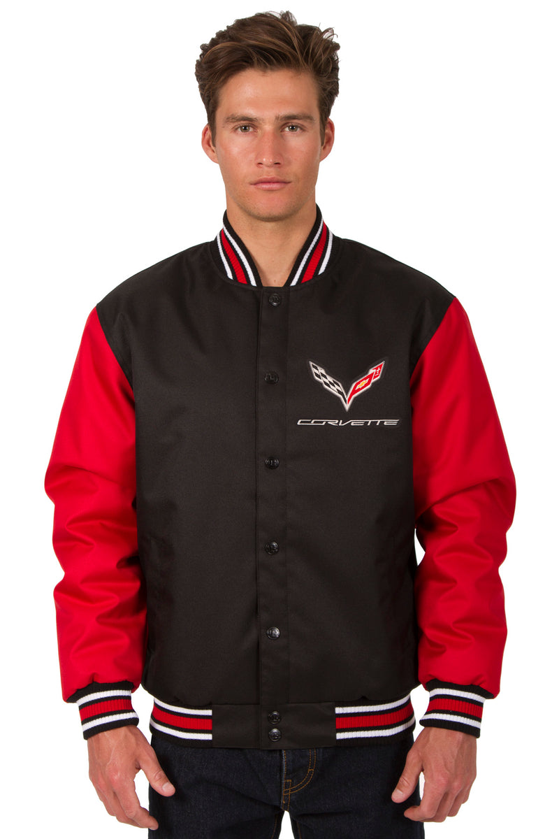 Corvette Poly Twill Varsity Jacket - Black/Red | J.H. Sports Jackets