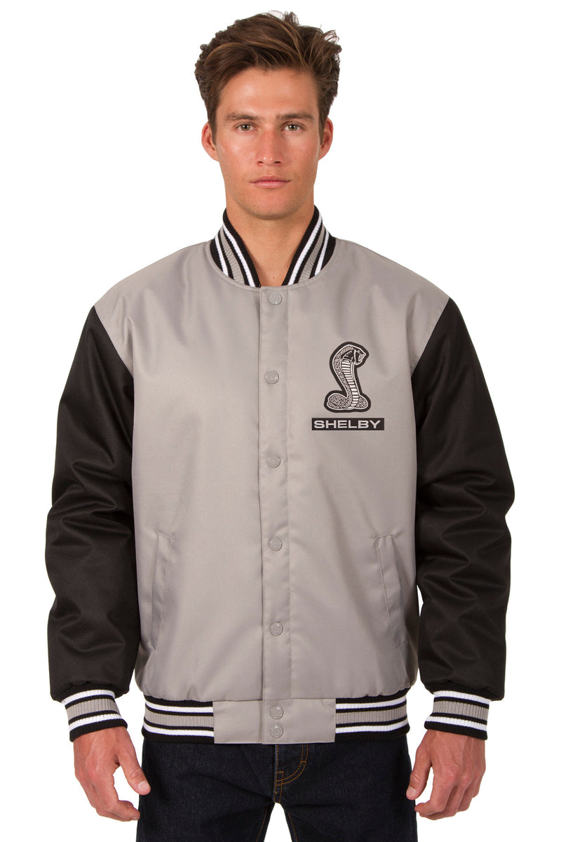 Shelby Poly Twill Varsity Jacket - Gray/Black | J.H. Sports Jackets