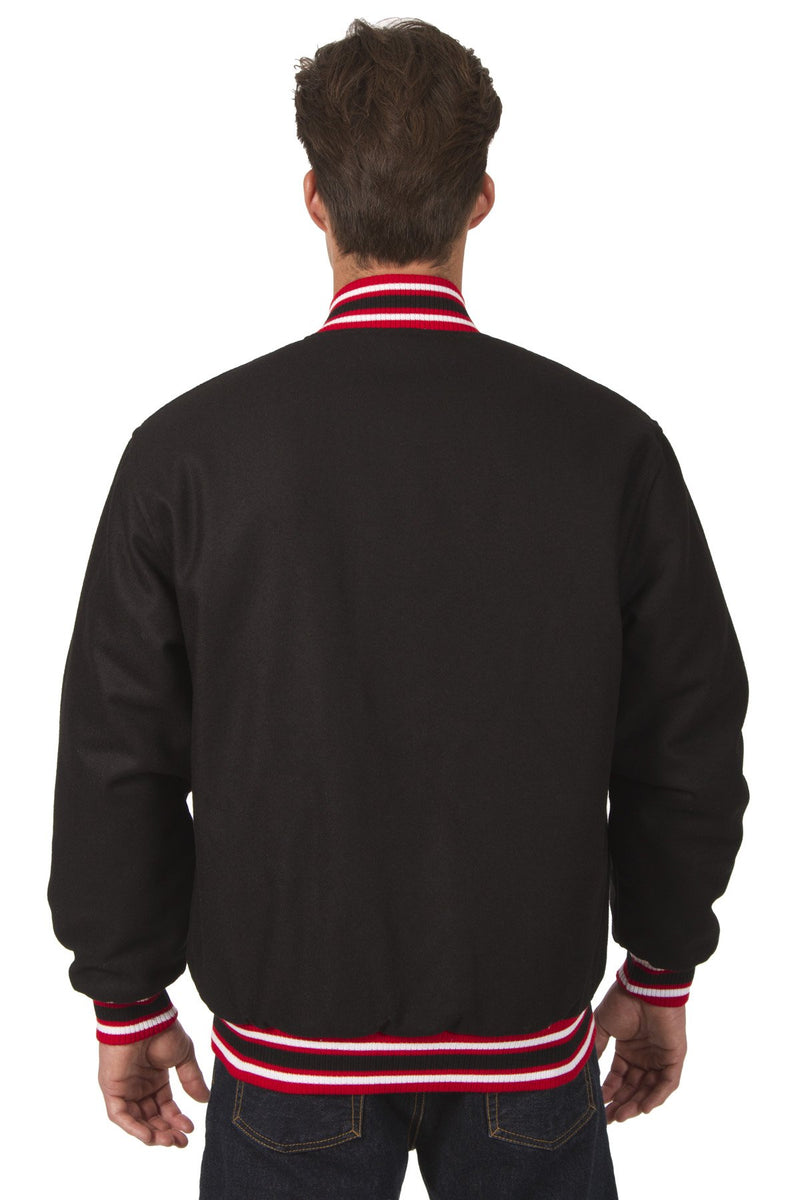 JH Design - All-Wool Varsity Jacket - Reversible - Black/Red | J.H ...