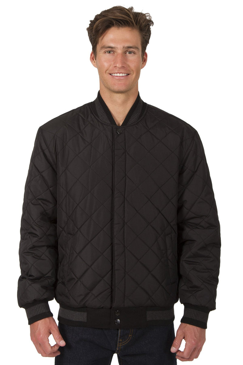 JH Design - Wool and Leather Varsity Jacket - Reversible - Black | J.H ...