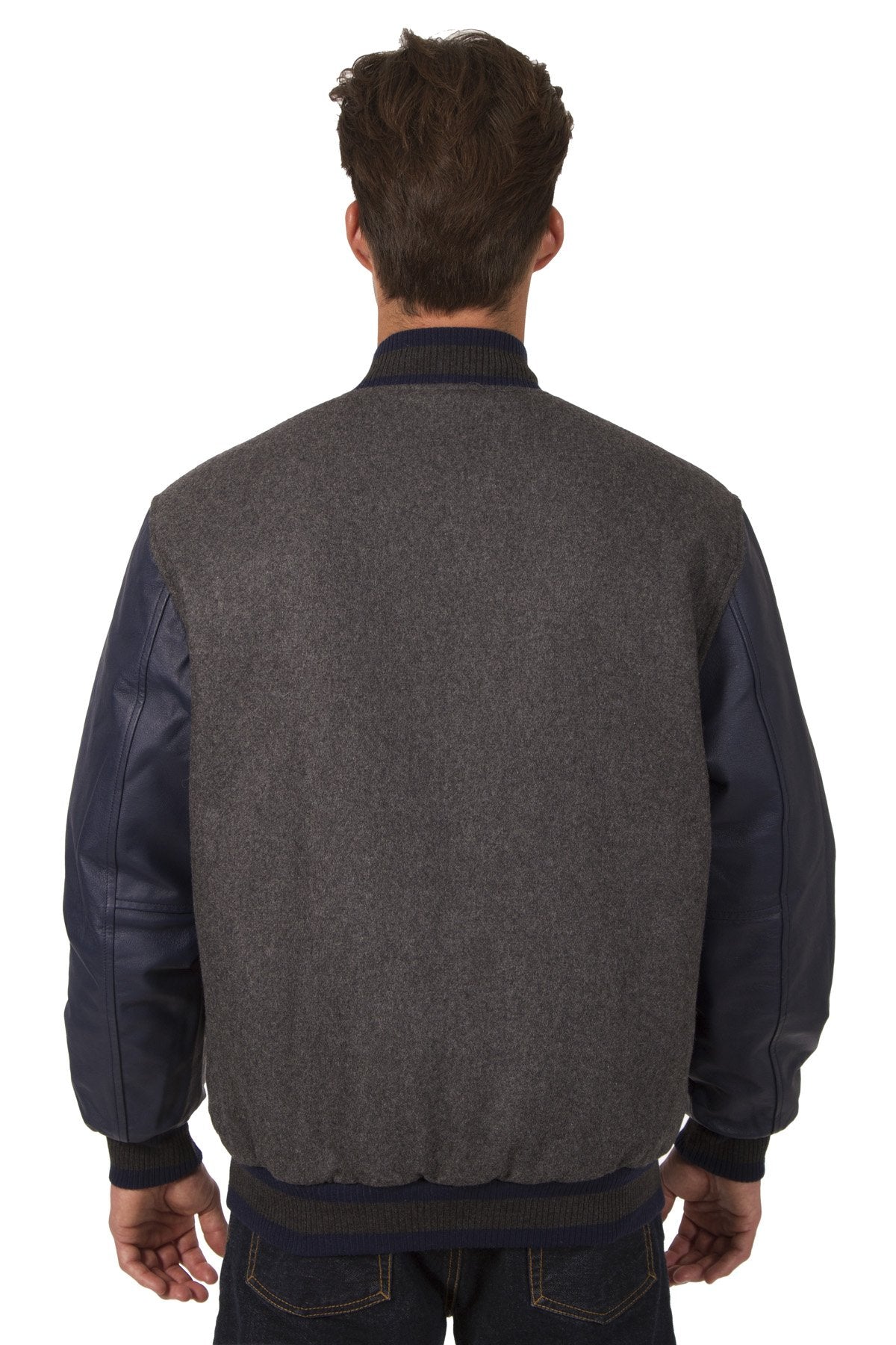 JH Design - Wool and Leather Varsity Jacket - Reversible - Charcoal ...