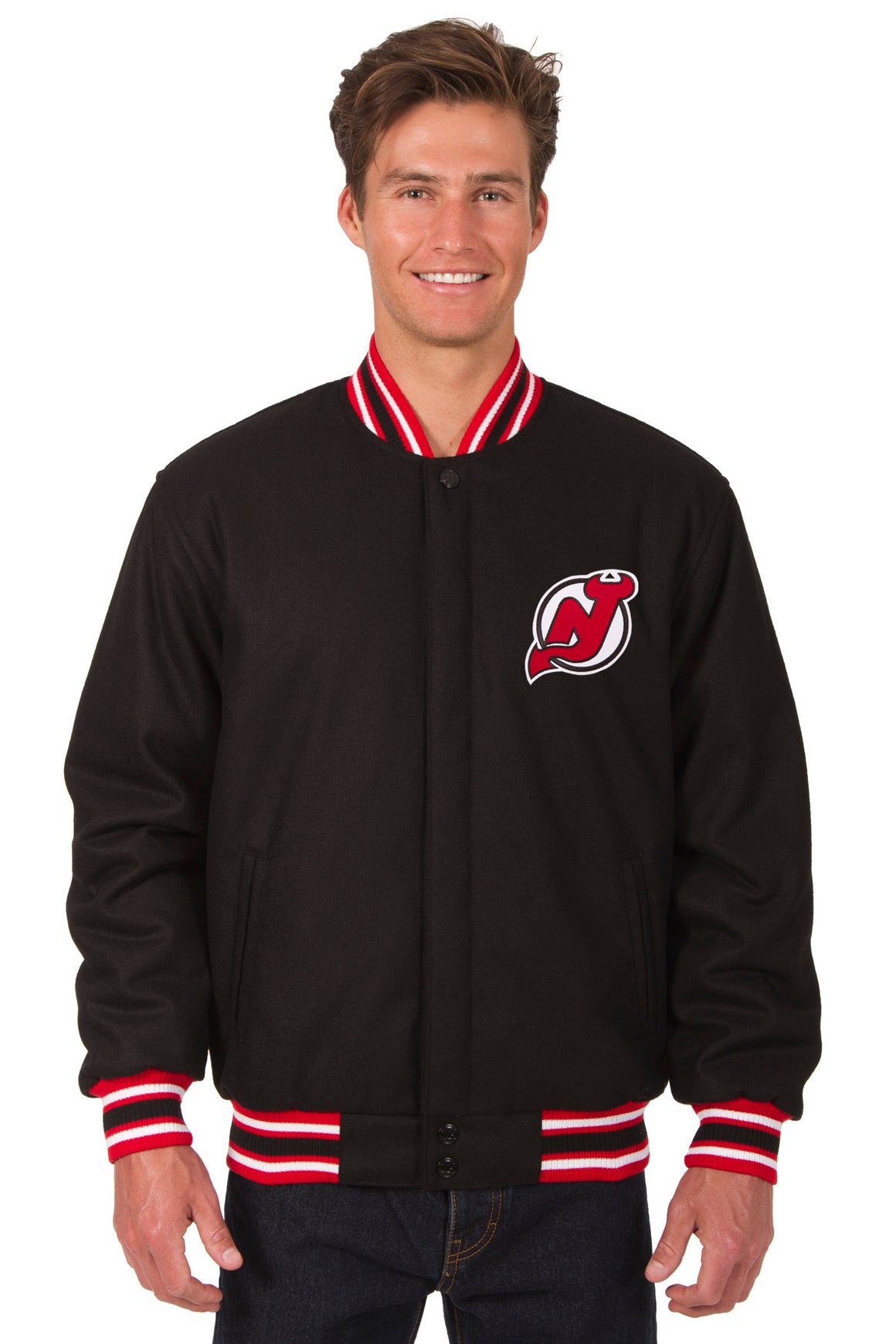 New Jersey Devils Reversible Wool Jacket - Black/Red | J.H. Sports Jackets