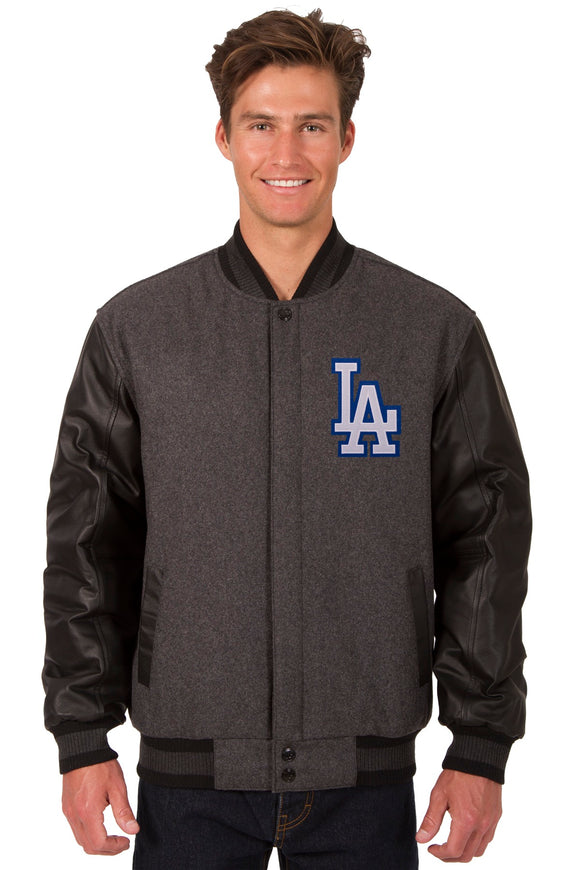 Los Angeles Dodgers Wool & Leather Reversible Jacket w/ Embroidered