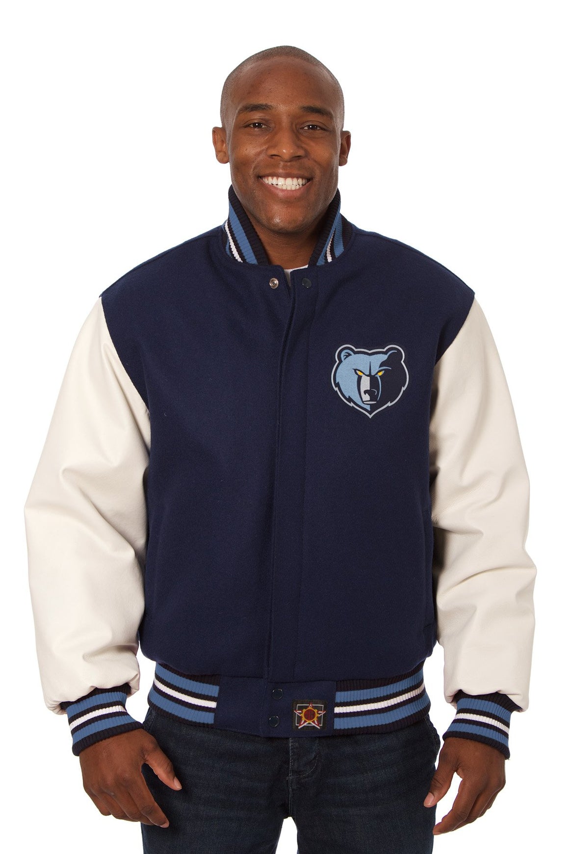 Memphis Grizzlies Domestic Two-Tone Wool and Leather Jacket-Navy | J.H ...