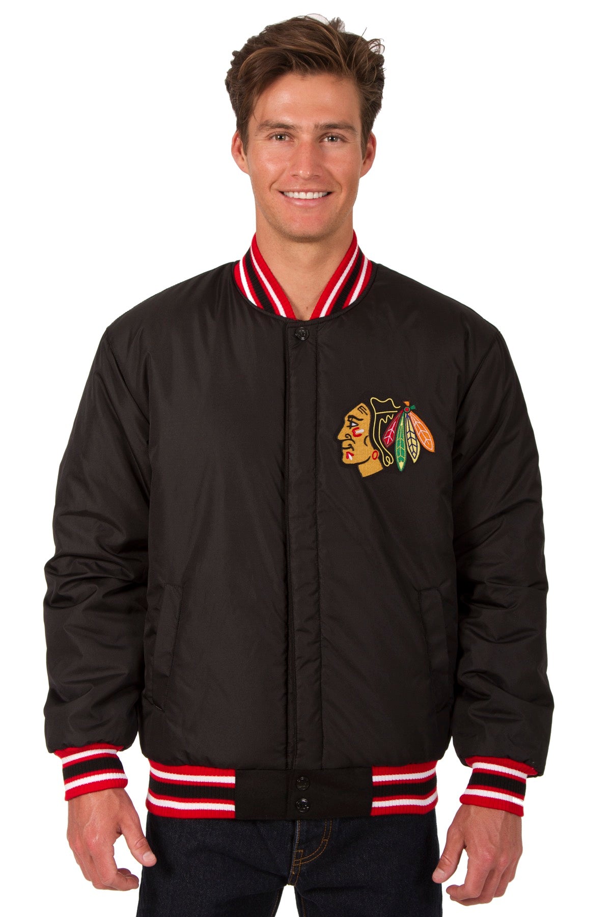 Chicago Blackhawks Reversible Wool Jacket - Black | J.H. Sports Jackets