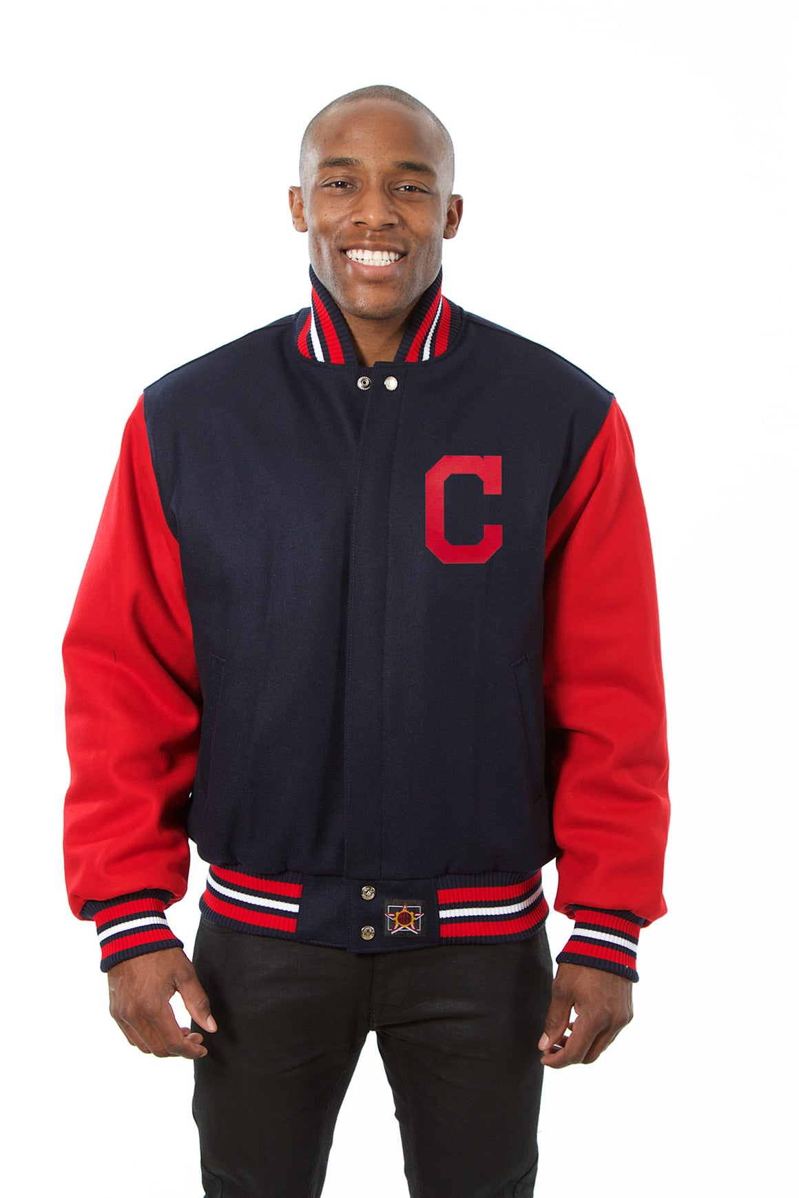 Cleveland Indians Two-Tone Wool Jacket w/ Handcrafted Leather Logos ...