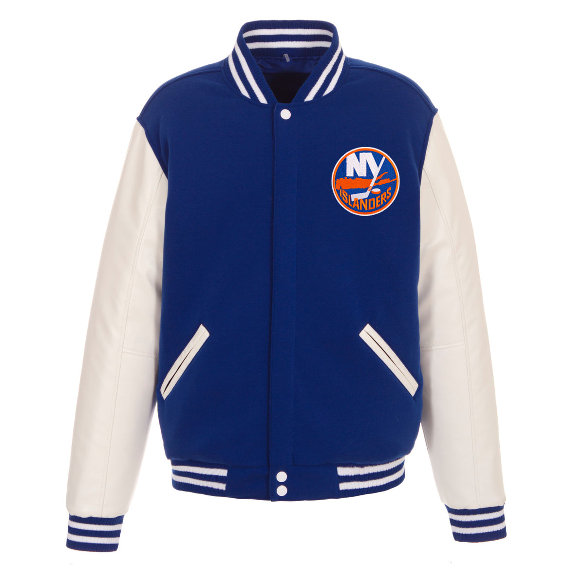 New York Islanders JH Design Reversible Fleece Jacket with Faux Leather