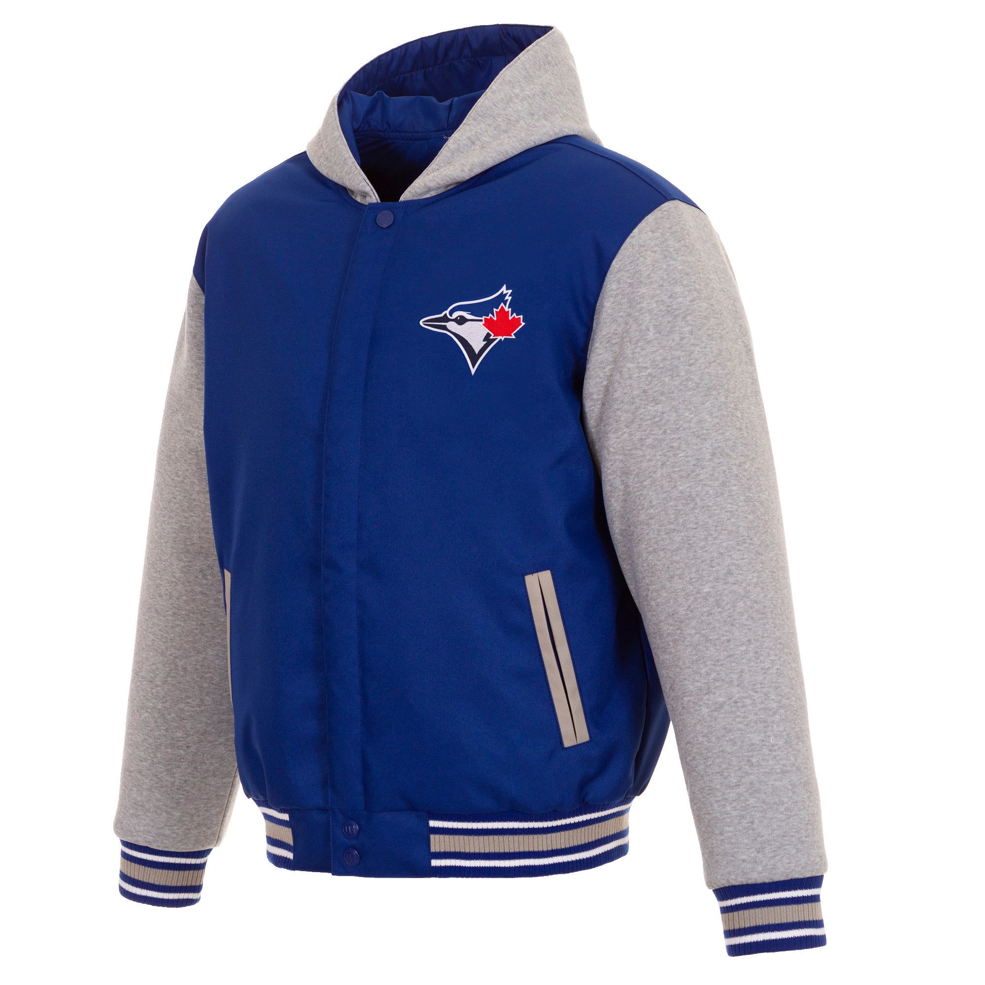Toronto Blue Jays Two-Tone Reversible Fleece Hooded Jacket - Royal/Grey ...