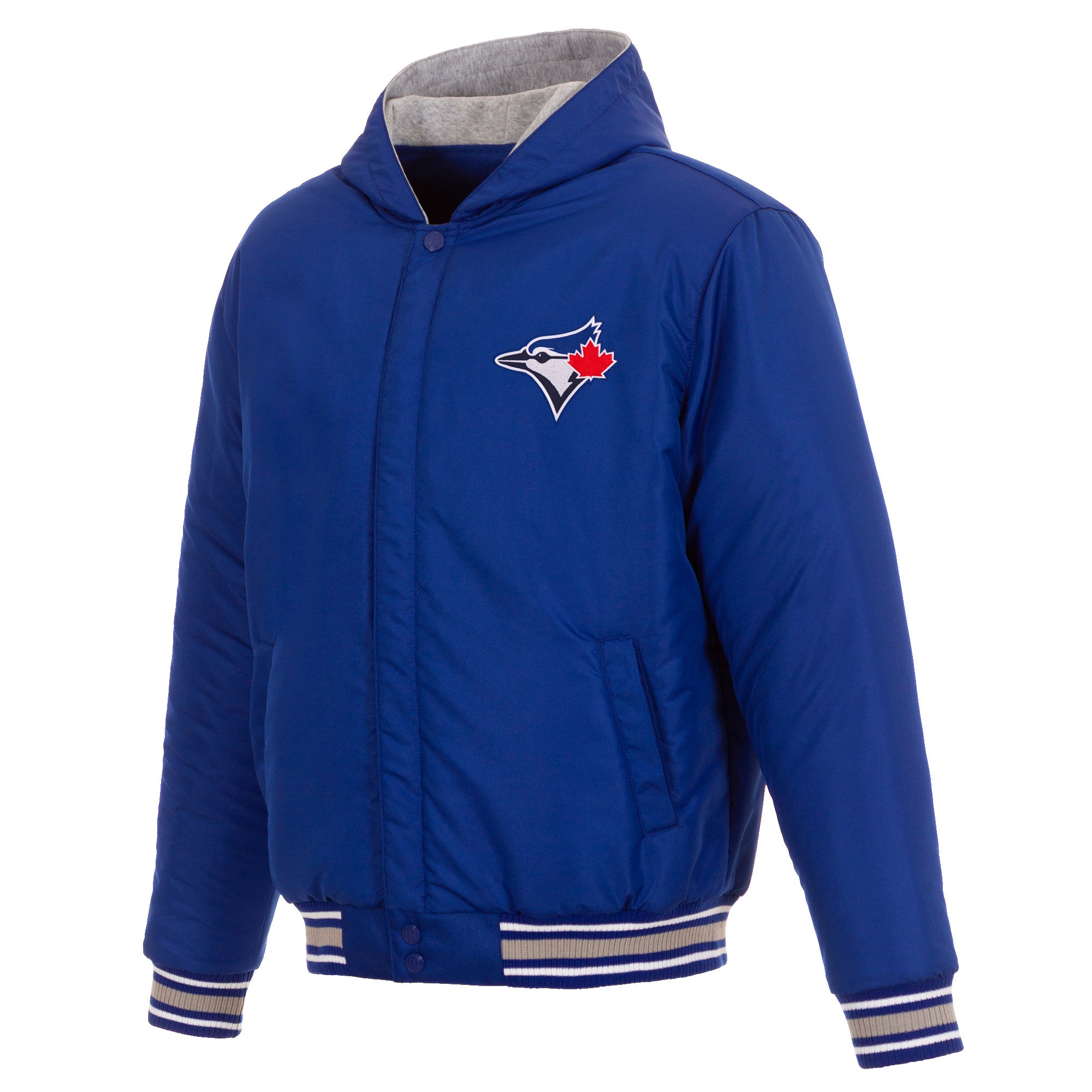 Toronto Blue Jays Two-Tone Reversible Fleece Hooded Jacket - Royal/Grey ...