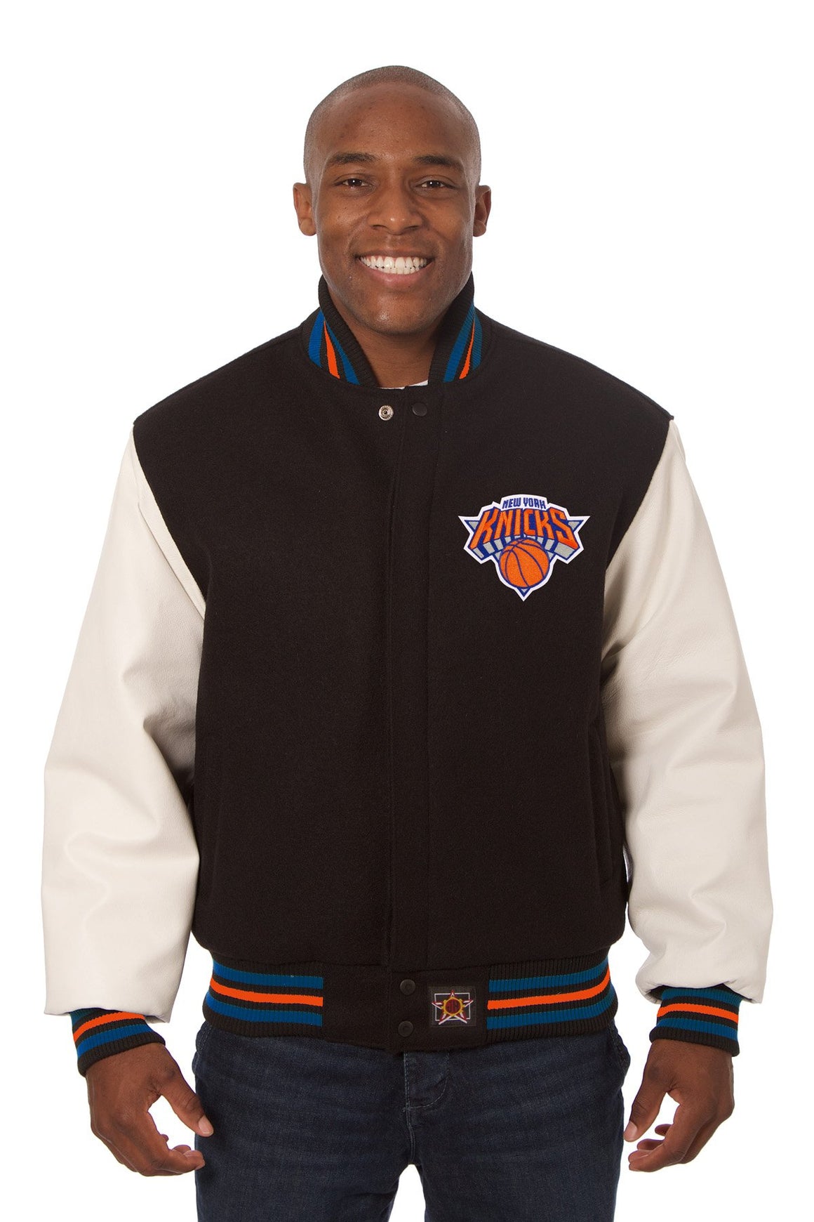 New York Knicks Domestic Two-Tone Wool and Leather Jacket-Black | J.H ...