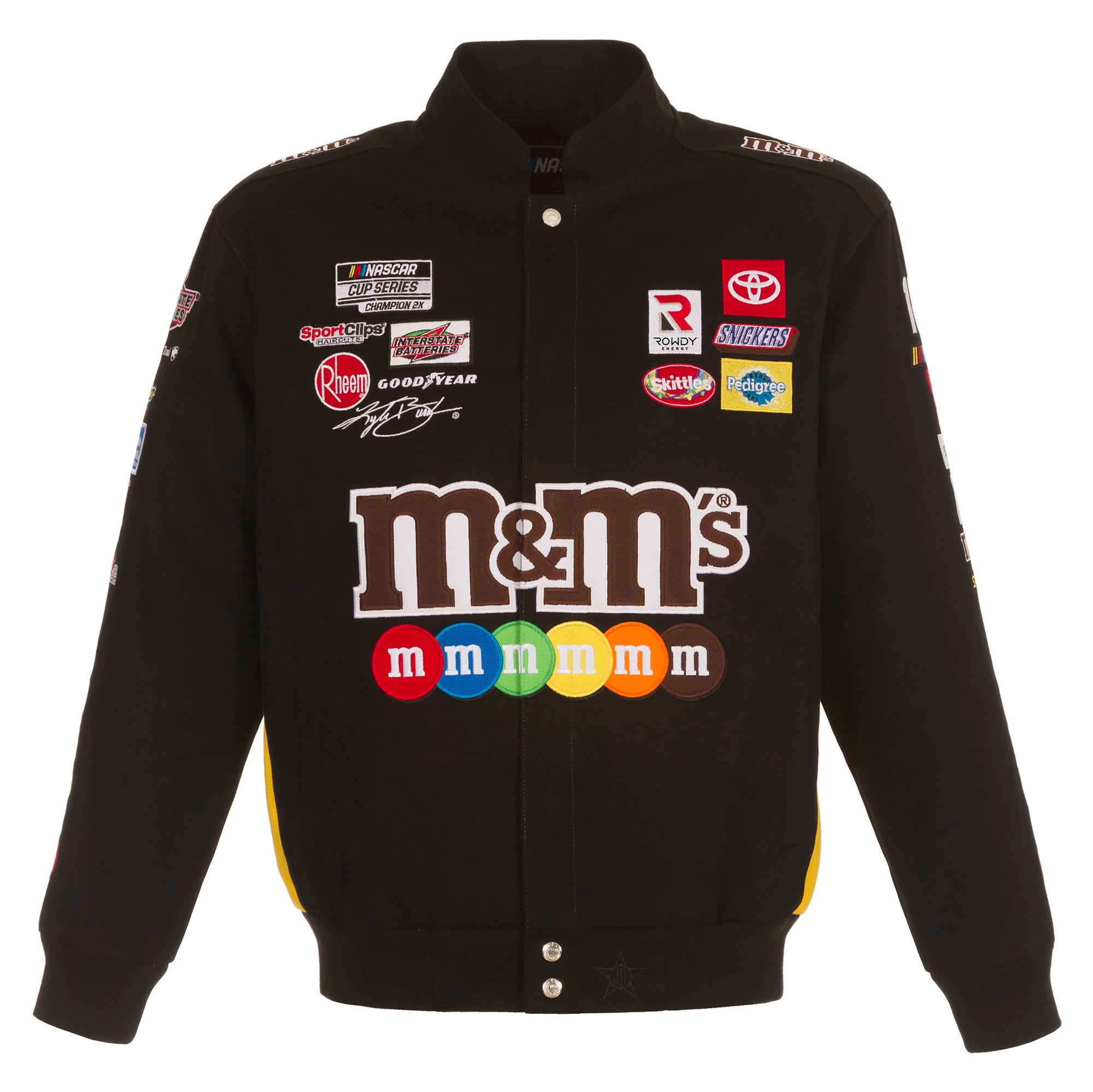 Kyle Busch M&Ms Full-Snap Twill Uniform Jacket - Black | J.H. Sports ...