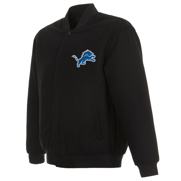 Detroit Lions Wool & Leather Reversible Jacket w/ Embroidered Logos