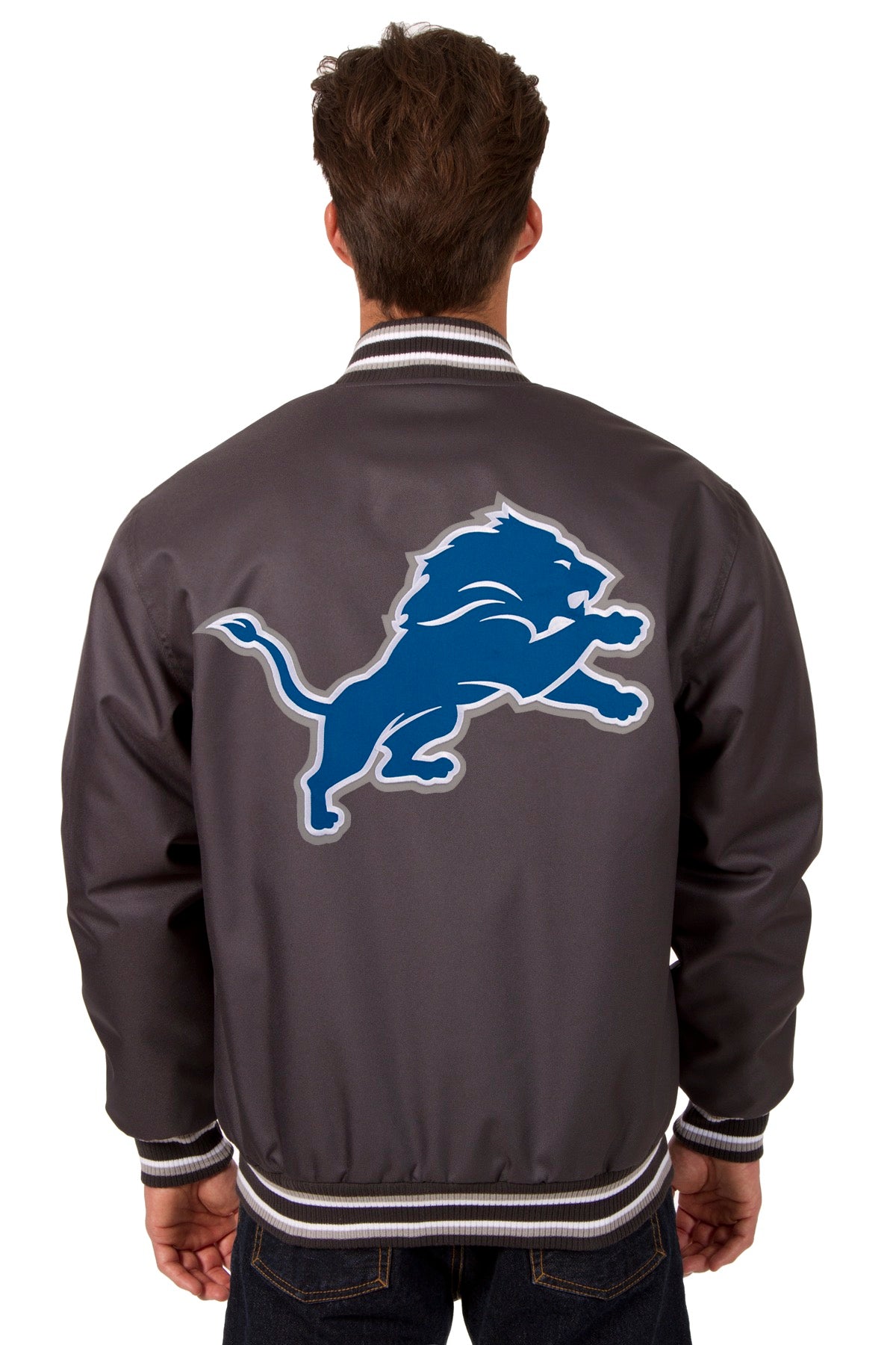 Detroit Lions Poly Twill Varsity Jacket - Charcoal | J.H. Sports Jackets