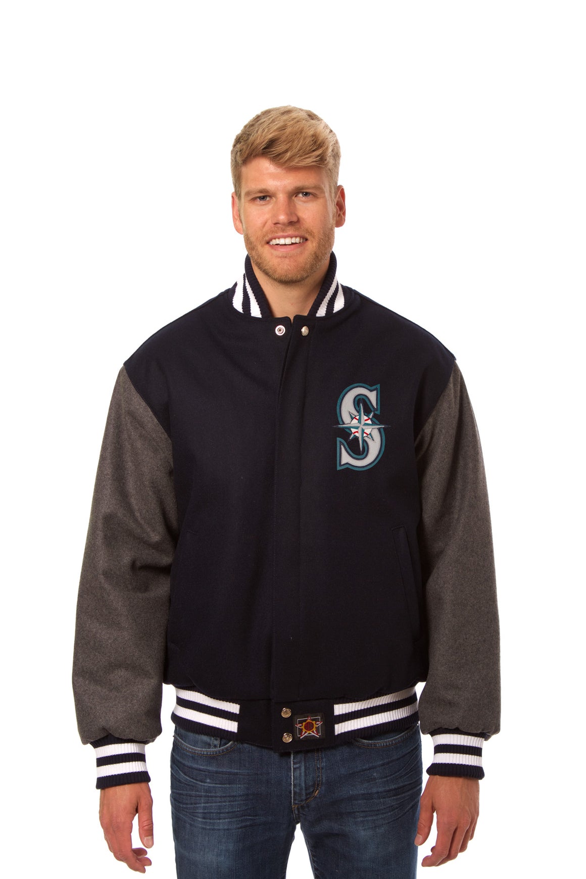 Seattle Mariners Two-Tone Wool Jacket w/ Handcrafted Leather Logos ...