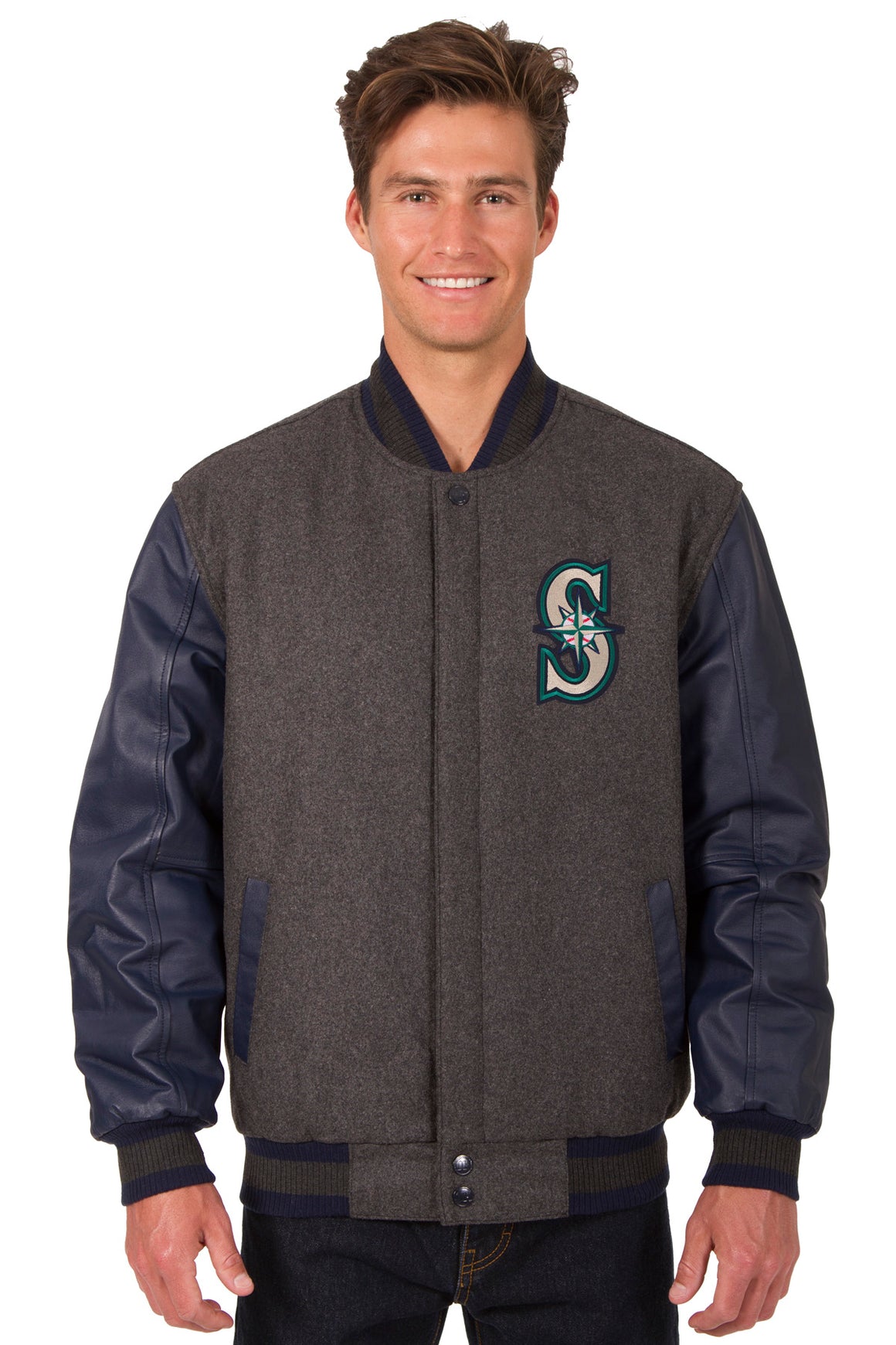 Seattle Mariners Wool & Leather Reversible Jacket w/ Embroidered Logos ...